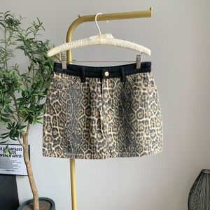 Y2K Leopard Print Denim Mini Skirt Low Rise Sexy S